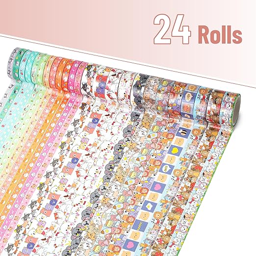 Mr. Pen- Cute Washi Tape Set - 24 Rolls Kawaii Animals Gold Foil Decorative Masking Tape for Journaling, Scrapbooking, Kids DIY Crafts, Aesthetic Supplies, Planners, Bullet Journal