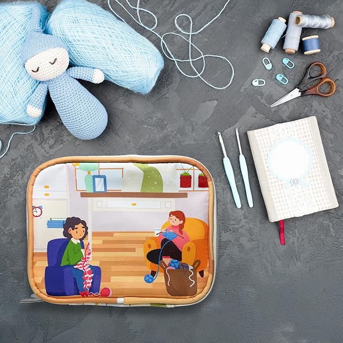 CamChris® Crochet Hook Case – Premium Polyester Crochet Hook Organizer with Zipper Pockets for Crochet Needles, Hooks and Crochet Accessories (CHC Grandma and Granddaughter)