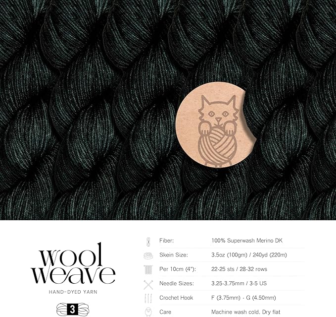 Superwash Merino Wool Yarn for Knitting & Crocheting - Premium Hand Dyed Yarns, 100gr, 240 Yards DK Weight - Luxurious, Soft & Durable Black Yarn