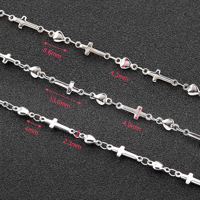 YOUBEIYEE 13 Feet Stainless Steel Jewelry Making Chains Cross Heart Link Chains Bulk for Women Necklace DIY with Jewelry Accessories