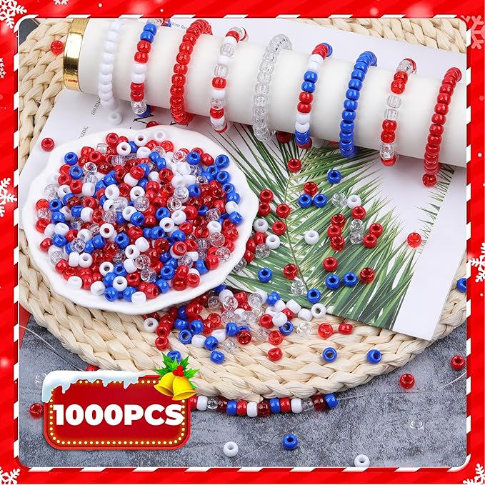 Glitter Pony Beads - 1000 Pcs Plastic Beads for Friendship Bracelets, Hair Braiding, Necklace & Earrings - 6x9mm, Large Hole, Transparent