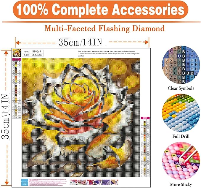 igoodom Diamond Art Kits for Adults, Flower Diamond Painting Kit, Full Drill Round Yellow Flower Diamond Art Kits, DIY Gem Art and Crafts for Home Wall Decor Gift 14x14inch