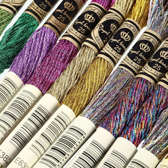 WILLBOND 24 Pcs Metallic Embroidery Floss Cotton Stitch Embroidery Thread Skein Threads Glitter Embroidery Thread Cross Stitch Thread for Friendship Bracelets DIY Thread Crafts(Classic Color)