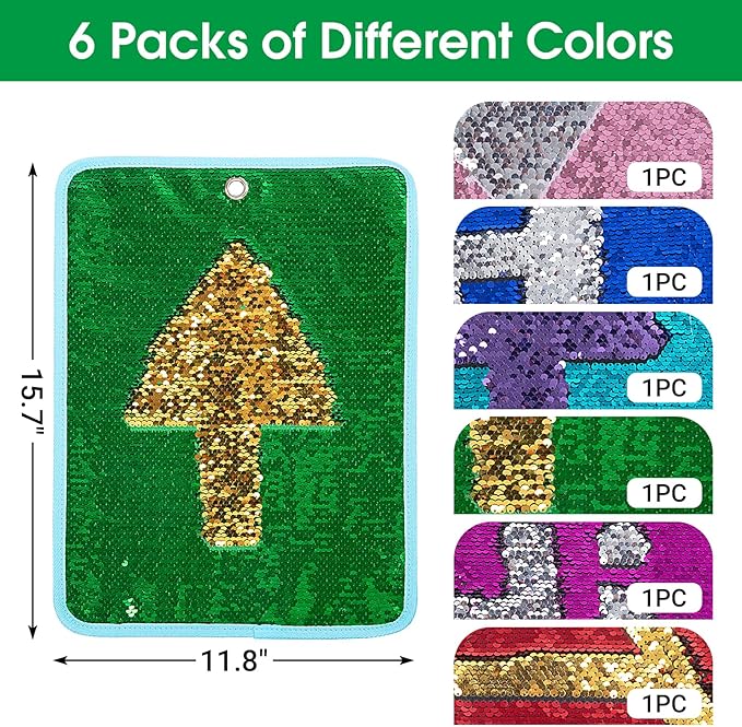 BALAPET 6 Packs Reversible Sequin Fabric Wall Panel for Kids, Sensory Wall Sequin Flip Fabric Mat Wall Hangings Decoration, Fun Toy for Early Learning and Play, 15.7” x 11.8”