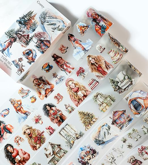 Winter PET Washi Tapes for Journaling, Scrapbooking & Crafting. Cut & Use as Christmas Ice Theme Stickers in Your Junk Journals, Crafts, or Planners