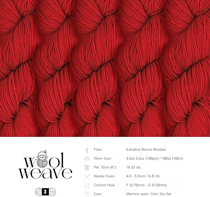 Superwash Merino Wool Yarn for Knitting & Crocheting - Premium Hand Dyed Red Yarn, 100gr, 240 Yards, Dk Weight - Luxurious, Soft & Durable