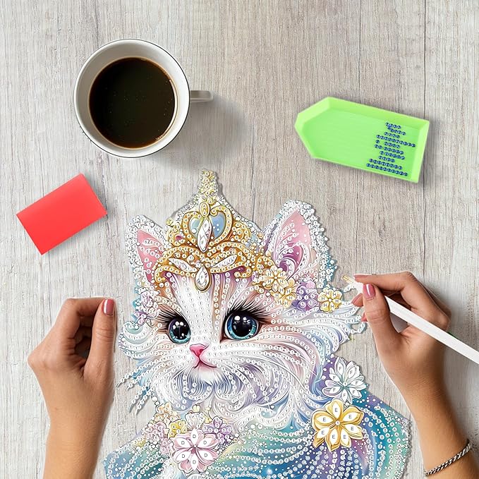 SENQAO Cat Diamond Painting Pendant Kits for Adult, 5D Diamond Art Diamond Painting Hanging Kits, DIY Diamonds Painting Suncatcher Pendant Kit for Adults for Gift Wall Home Decor