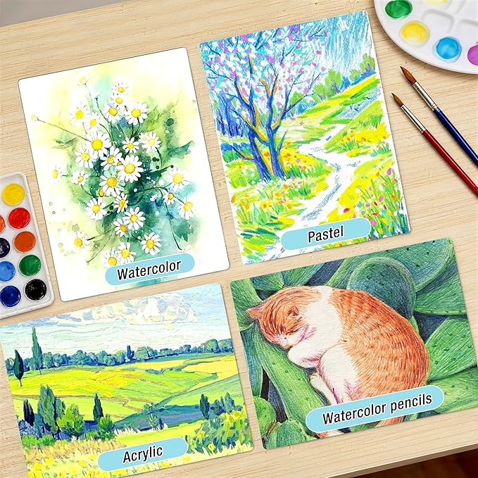 Creazic Watercolor Paper Pad, 9"x12" Watercolor Notebook, 140lb/300gsm, 18 Sheets Cold Pressed - No Bleed, Heavyweight Art Paper for Watercolor & Mixed Media - Water Color Sketchbook for Kids, Black