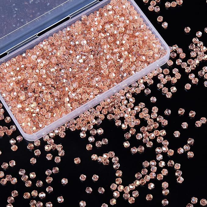 laopottbeads 1100pcs 4mm bicone crystal glass beads for jewelry making, sparkling mini beads for suncatchers, diy bracelets & craft projects (pink)