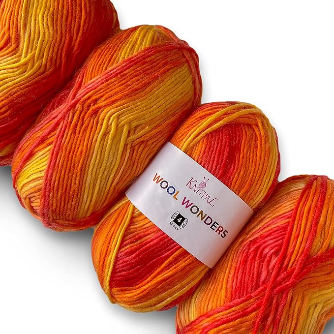 Wool Wonders Yarn for Crocheting, 4-Pack (640Yds / 400G), Free Patterns - Wool Yarn for Knitting - Aran/Heavy #4 Medium Worsted Weight - Flaming Orange