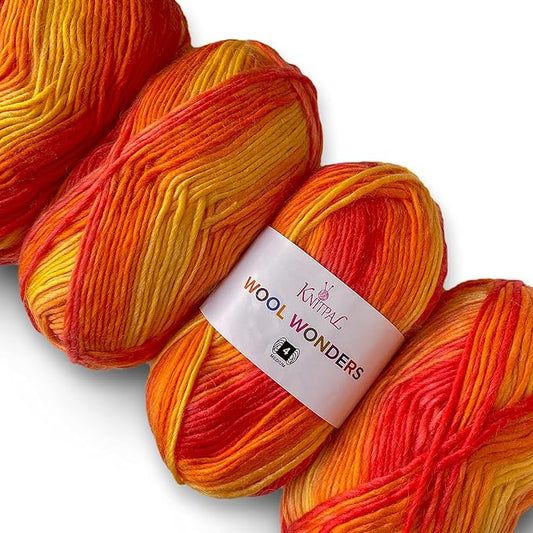 Wool Wonders Yarn for Crocheting, 4-Pack (640Yds / 400G), Free Patterns - Wool Yarn for Knitting - Aran/Heavy #4 Medium Worsted Weight - Flaming Orange