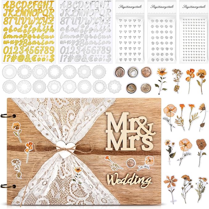 Letters to The Bride Scrapbook Wedding Memory Book 10.8 x 7.5 Inch 40 Pages Bridal DIY Memory Blank Paper Scrapbook Photo Album Sign with Bow Knot Dried Flower Stickers Silver Jewelry Stickers