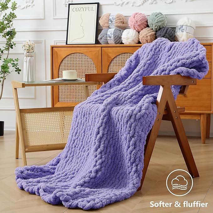 Chunky Yarn for Hand Knitting - #10 Chunky Chenille Yarn, Jumbo Big Thick Chunky Yarns for Crocheting, Super Bulky Chunky Knit Blanket Yarns, 8 Skein (25 yds 8 oz Each Skein), Lavender