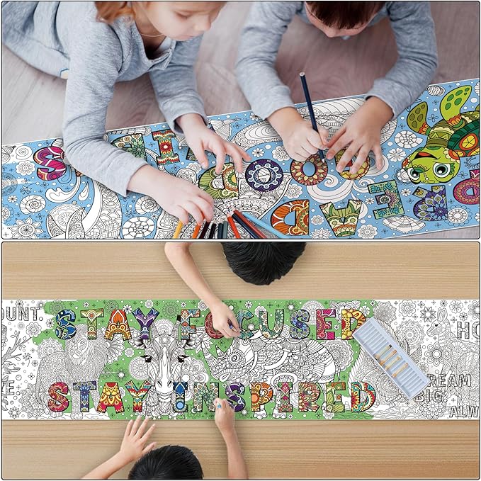 Janlaugh 3 Pack Mandala Giant Coloring Posters 9.8ft Large Coloring Sheet Jumbo Motivational Page Tablecloth DIY Drawing Paper Roll for Kids Adult Spring Summer Party Classroom Craft Team Art Activity