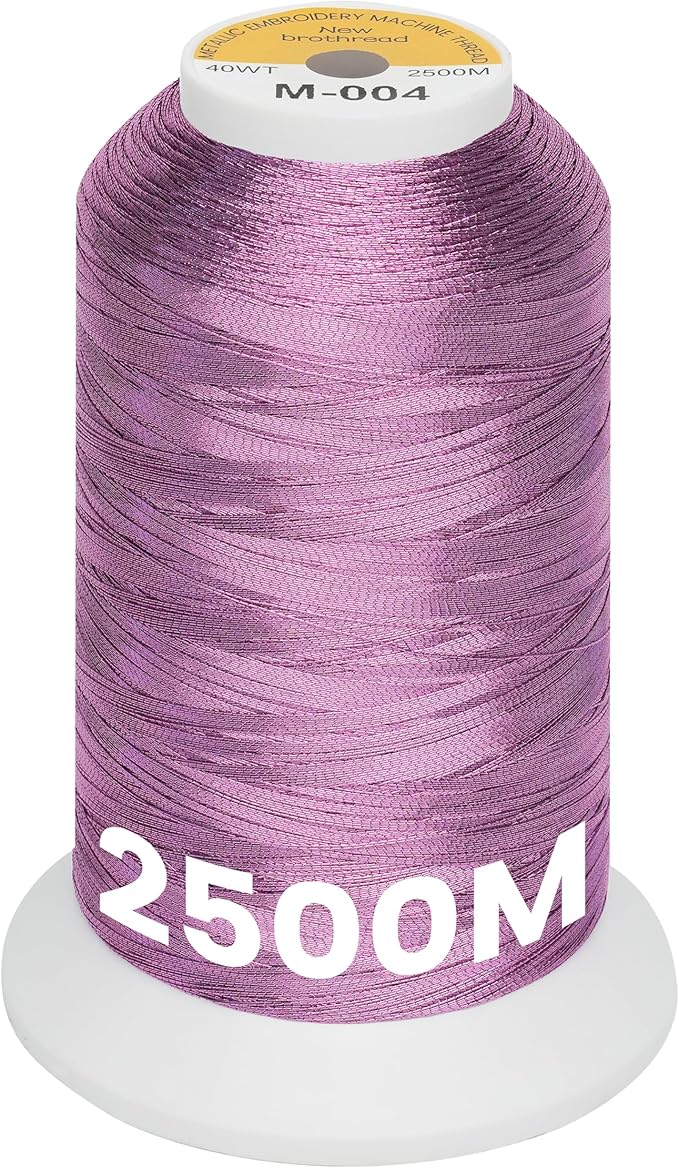New brothread Single Huge Spool Metallic Embroidery Machine Thread 2500M (2735Y) Each for Commercial and Domestic Embroidery Machines - Pink M-004