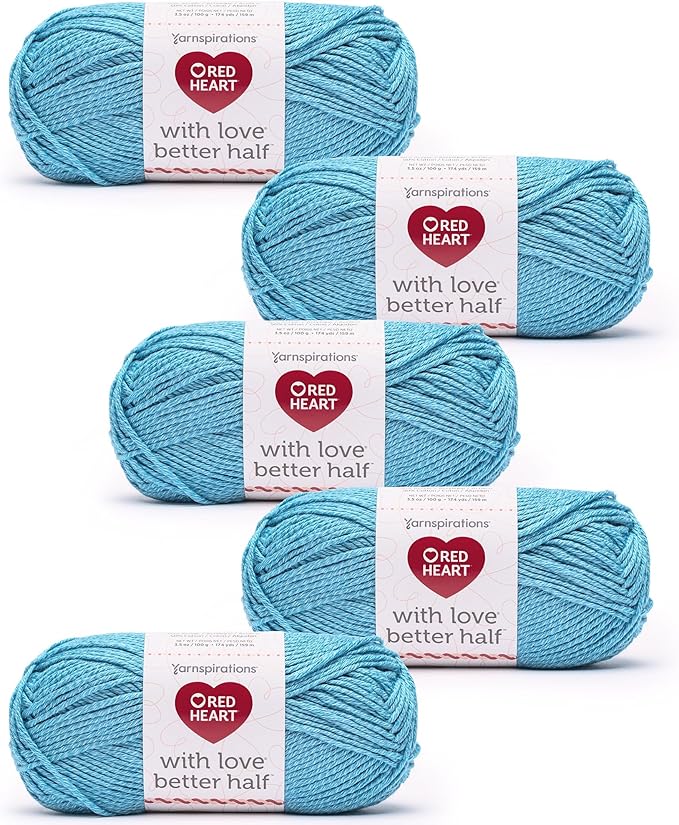 Red Heart with Love Better Half Forget Me Not Yarn - 5 Pack of 100g/3.5oz - 50% Acrylic 50% Cotton - #4 Worsted (Medium) - 174 Yards - Knitting/Crochet