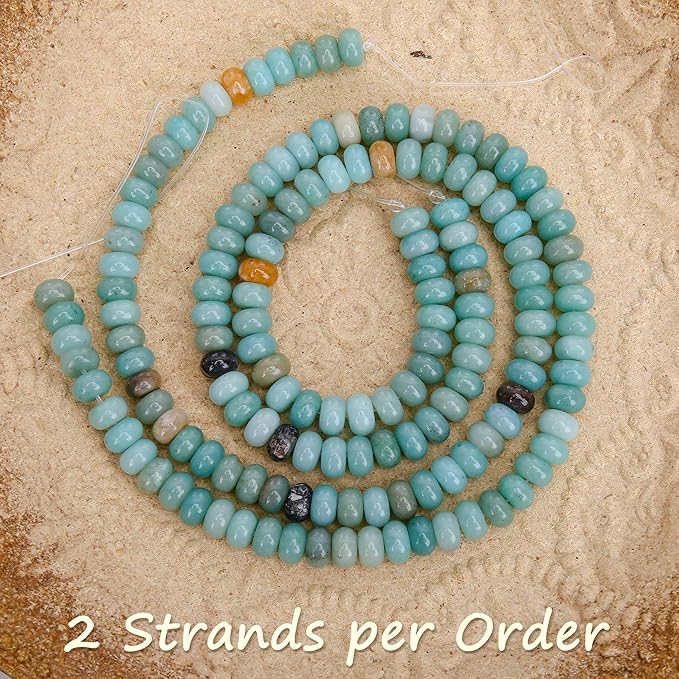 2 Strands (150PCs) Natural Amazonite Rondelle Beads, 5 * 8mm Gemstone Loose Spacer Abacus Disk Beads for DIY Bracelet Necklace Earrings Jewelry Making, Craft Supplies Beading Kit