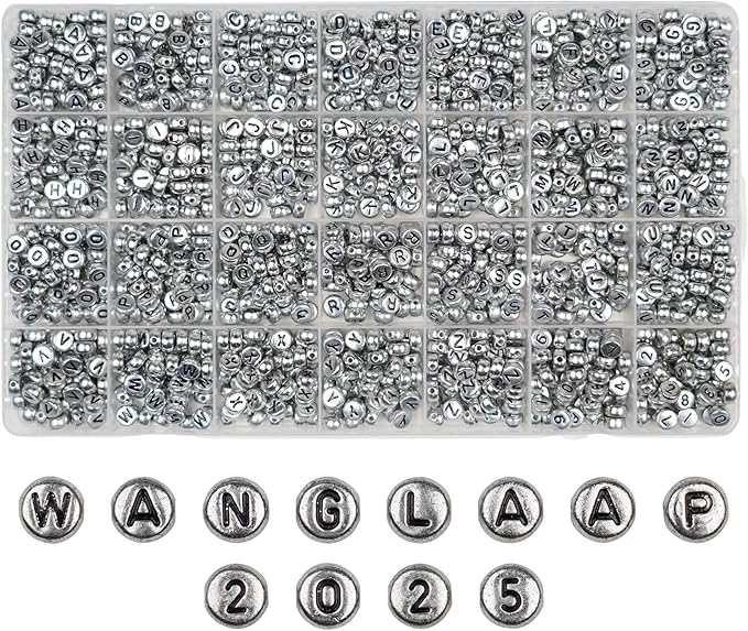 1450Pcs Silver Acrylic 4x7mm Round Letter Beads Kits Alphabet A-Z (Extra for Vowel Letter) and Number Beads for Bracelets Necklaces Jewelry Making (Silver, 4x7mm)