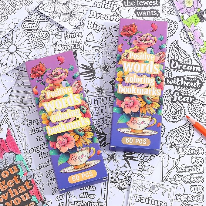 60 PCS Inspirational Quotes Coloring Bookmarks, DIY Coloring Book Markers Motivational Reading Page Holder for Students, Color Your Own Bookmark for Class Gifts, Kids, Adults, Teachers, Book Lovers
