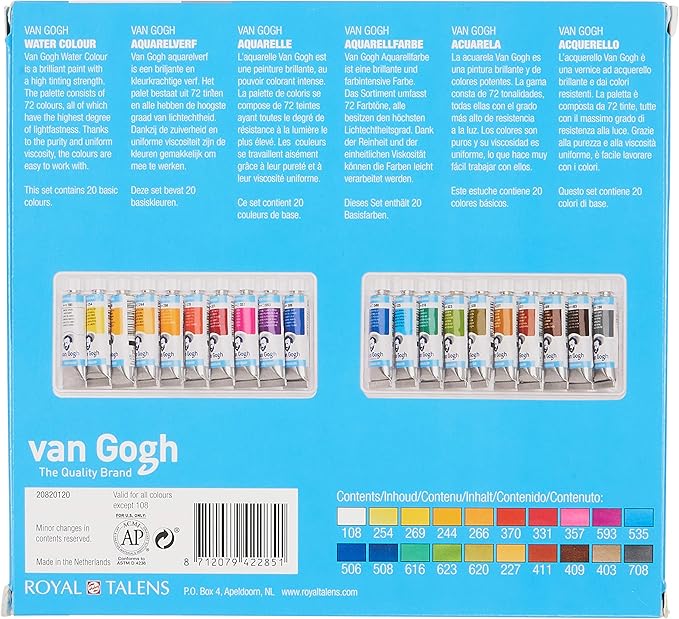Van Gogh Watercolor Paint Set, 20x10ml Tube Set