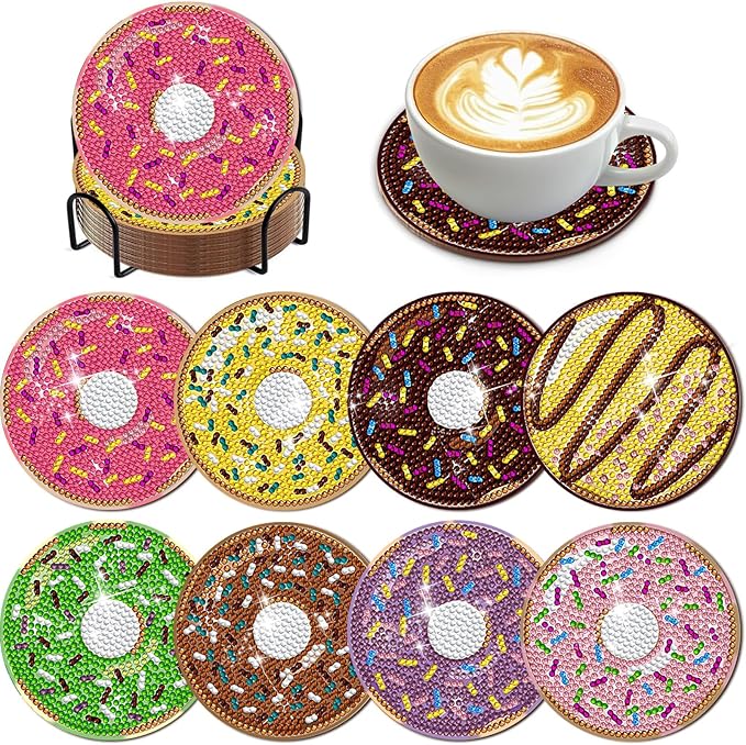 EWJRNSF 8 PCS Diamond Art Coasters Kit, Small Diamond Painting Coasters, Fall Diamond Art Kits for Adults Beginners, Arts and Crafts Supplies Item Sets with Holder