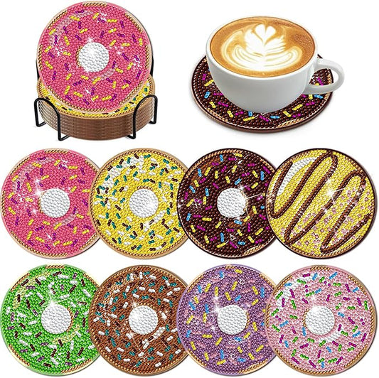 EWJRNSF 8 PCS Diamond Art Coasters Kit, Small Diamond Painting Coasters, Fall Diamond Art Kits for Adults Beginners, Arts and Crafts Supplies Item Sets with Holder