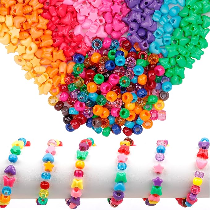gmma 900 pcs pony beads shapes for bracelet、jewelry making、friendship bracelets colourful plastic 6x9mm multi-colored fall beads for diy bracelet necklace party decoration supplies