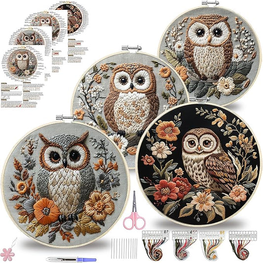 QBQBQ Owl Embroidery Kit - 8.2in, Owl Punch Needle Kit for Adults, Cross Stitch Kits for Beginners, Include Embroidery Cloth Bamboo Hoops and Step by Step Instructions, for Craft Lover Hand Stitch