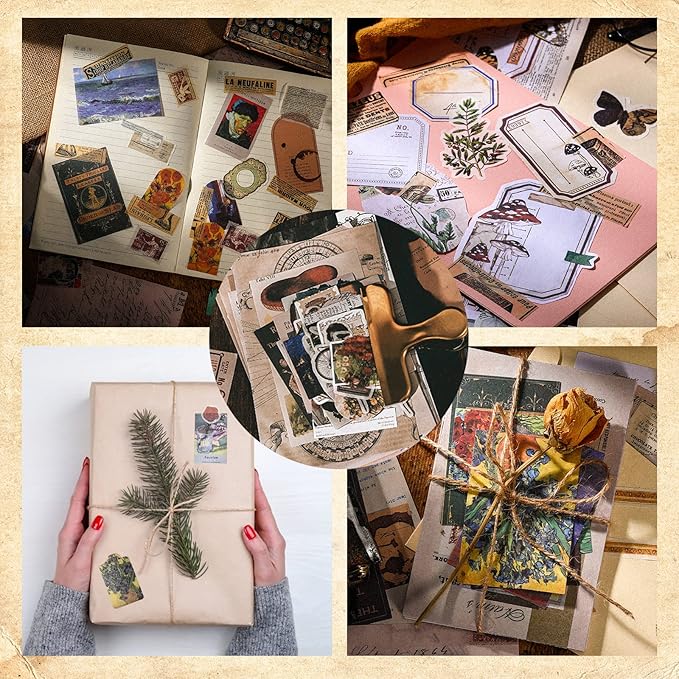 Scrapbook Supplies Pack (400 Pieces) for Art Journaling Bullet Junk Journal Supplies Planners DIY Vintage Stickers Craft Kits Notebook Collage Album Aesthetic Picture Frames (Nature&Art)