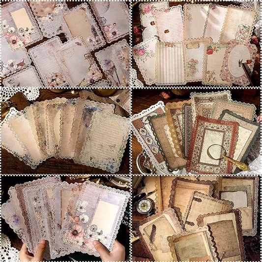 60 Sheets Lace Trim Vintage Scrapbook Stationery Paper Set,for Letter Writing,Scrapbook paper, Junk Journal Supplies, Decoupage Card Making Supplies,And Mixed Media Collage Card 4.9x6.9In
