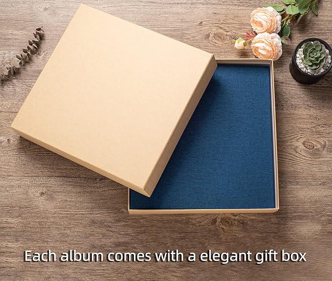 Super Large Photo Album Self Adhesive Scrapbook Album for 4×6 5×7 8×10 10×12 or Bigger Pictures DIY Magnetic Linen Cover Album 80Sheets/160Pages DIY Photo Album(Blue)