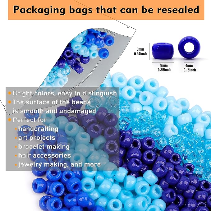gmma 1000 pcs blue pony beads for bracelet colourful plastic beads for jewelry making winter beads for friendship bracelets 6x9mm beads for hanukkah friendship winter holiday party decoration supplies