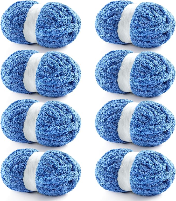 8 Pack Chunky Yarn for Hand Knitting - Chunky Chenille Blanket Yarn for Crocheting - Jumbo Fluffy Yarn for Crochet - Super Bulky Yarn 25 yds 7.7 oz Each Skein (Sky Blue)