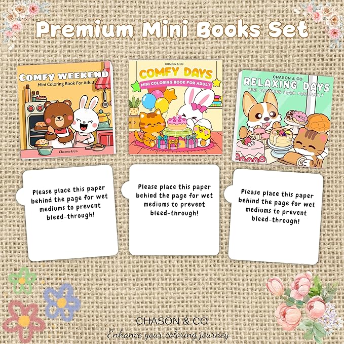 Chason & Co Mini Coloring Book Adult Bulk - Small Coloring Books for Adults | 180GSM Textured Art Paper — Pro Art Experience Made Effortless | Bold and Easy Art | 50 Pages x 3 Pack Travel Size