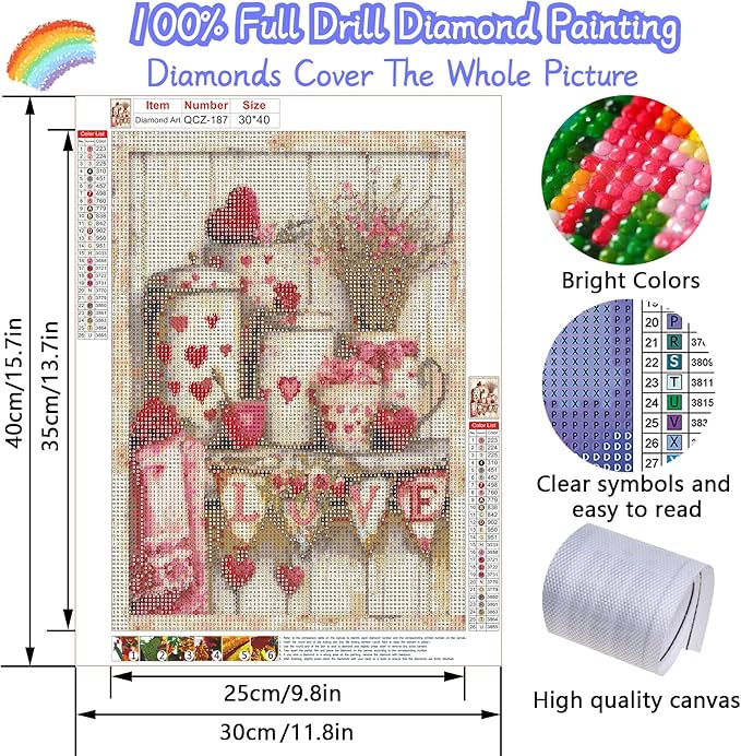 Valentine Heart Bottle Diamond Art Kits for Adults, Diamond Painting Kits for Adults for Beginners, DIY Diamond Dots Art Kits, 5D Full Round Drill Gem Art Painting Kits for Home Wall Decor, 12x16in