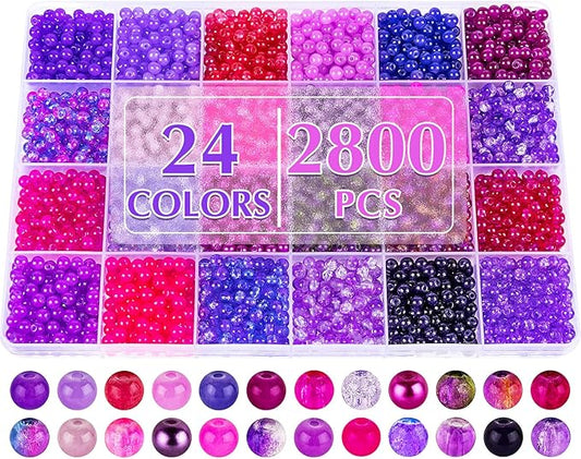 XSEINO About 2800 PCS 4mm Glass Beads Bracelet Making Kit,24 Assorted Violet Elegant Series Colorful Crystal Beads for Bracelet and Jewelry Making and DIY Crafts,Friendship Bracelets