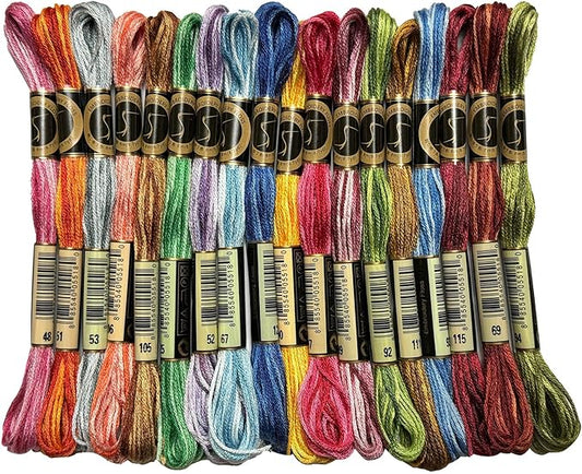 Magical Color Variations Floss Pack Six Strand Embroidery Variegated Cross Stitch Threads, Multi Color Set A, Pack of 18 Skeins