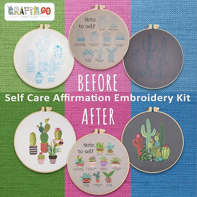 CRAFTILOO Embroidery Kits for Adults Hand Embroidery kit for Beginners with Stamped Embroidery Patterns Starter Embroidery Kit. Needlepoint kit Cross Stitch kit for Teens& Adults Cactus