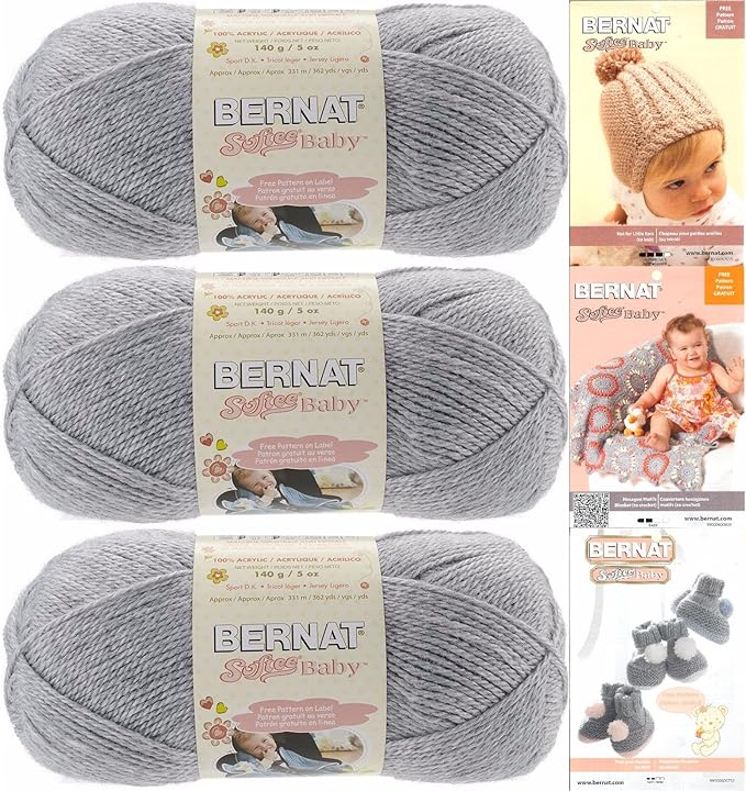Bernat Softee Baby Yarn 3 Pack Bundle Includes 3 Patterns DK Light Worsted #3
