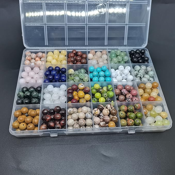 504pcs 8mm Natural Round Stone Beads Gemstone Beading Hole Size 1mm Crystal Energy Stone Healing for Bracelet Necklace Earrings Jewelry Making(24 Colors-1,8mm)