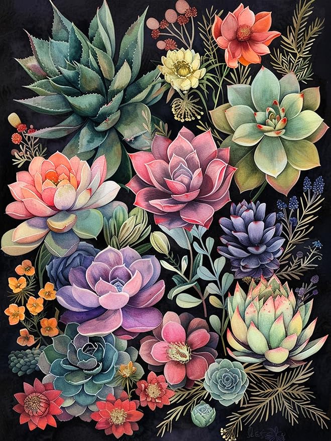 ijbnhd Succulent Diamond Art Kits for Adults Plants Diamond Painting Kits for Adults Full Drill Round Gem Art Painting for Crafts Home Wall Decor Gift 12x16inch