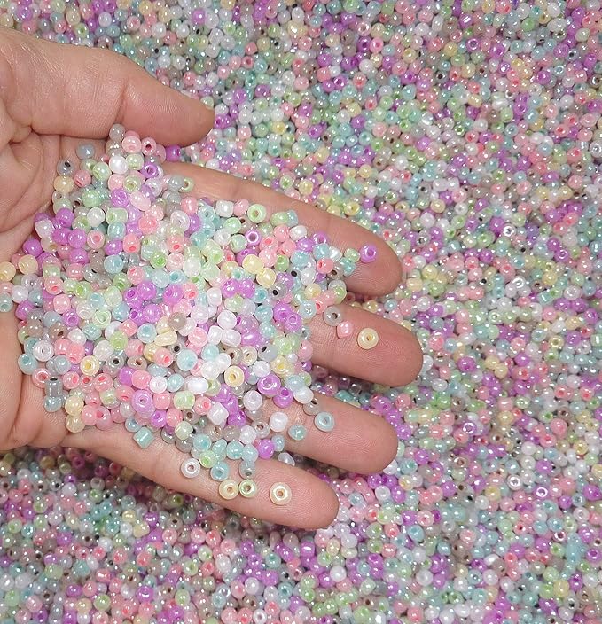 Seed Beads 6/0 4mm Glass Pony Beading DIY Craft Jewelry Making Assorted Mixed Colors, Large Bulk Set of Beads (Pastel Colors 3/4 Pound)