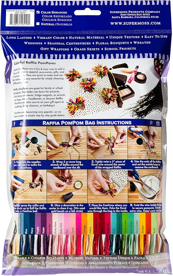 SuperMoss (40519) Raffia Craft Kit, Spring Coastal Theme, 5 Colored Bows