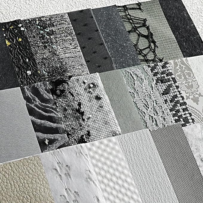 30Pcs Unique Handmade Textured Scrapbook Paper&Mesh Fabric set - A5 sheet Black&Gray Craft Mulberry Special Mix for Scrapbooking Junk Journaling Supplies Card Collage DIY Materials, 5.8x8.2 inches