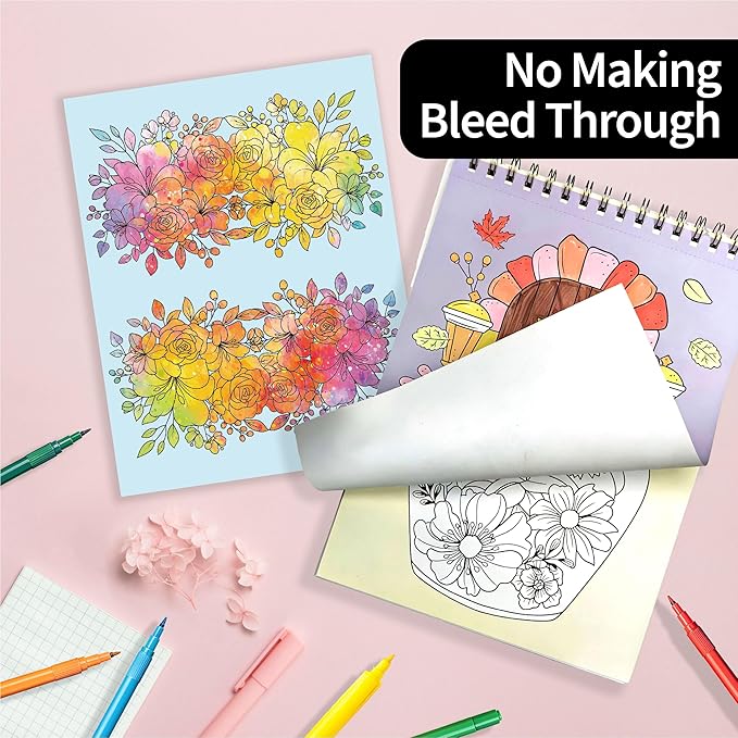 DESECRAFT Flower Coloring Book for Adults Relaxation - Spiral Bound Adult Coloring Book, Anxiety Relief & Stress Relief Gifts for Women 8.5" x 11" Tear Out Pages