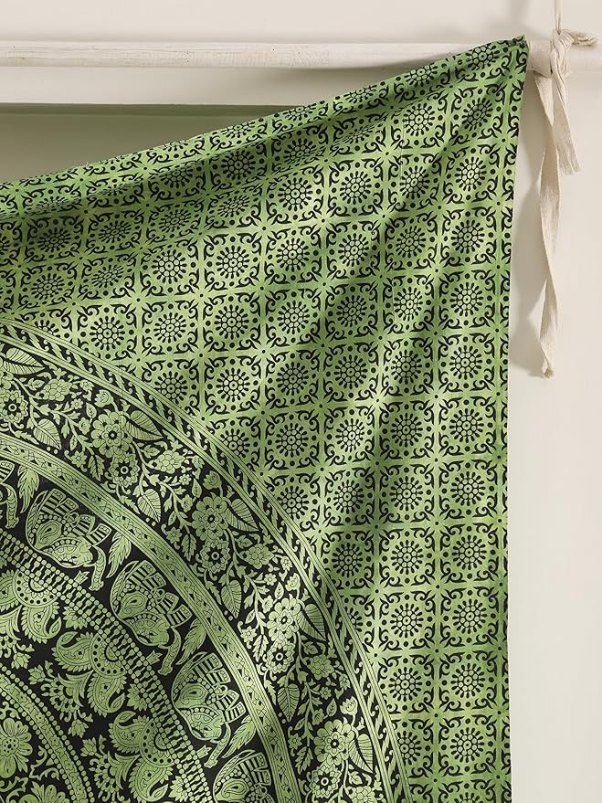 popular handicrafts queen mandala hippie tie dye psychedelic elephant tapestry wall hanging - indian maditation gypsy bohemian hippy dorm room decor green 81x88 inch