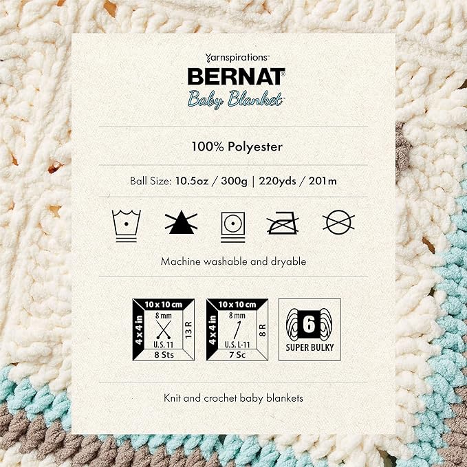 Bernat Baby Blanket Blue Green Yarn - 2 Pack of 300g/10.5oz - Polyester - 6 Super Bulky - 220 Yards - Knitting/Crochet