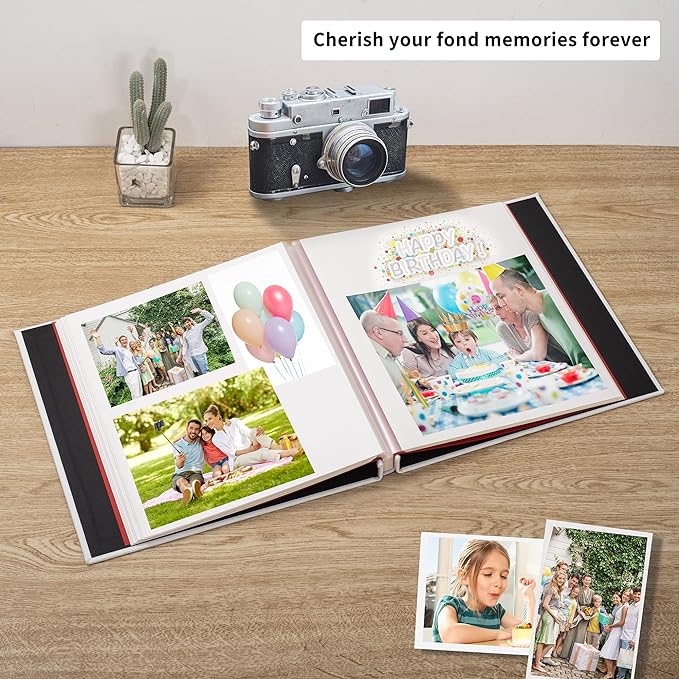 Large Photo Album Self Adhesive 4x6 8x10 10x12 13"x12.8" Magnetic Scrapbook Album 12.6"x11" Inch 40 Pages Linen Cover DIY Photo Album with A Metallic Pen and DIY Stickers(White)