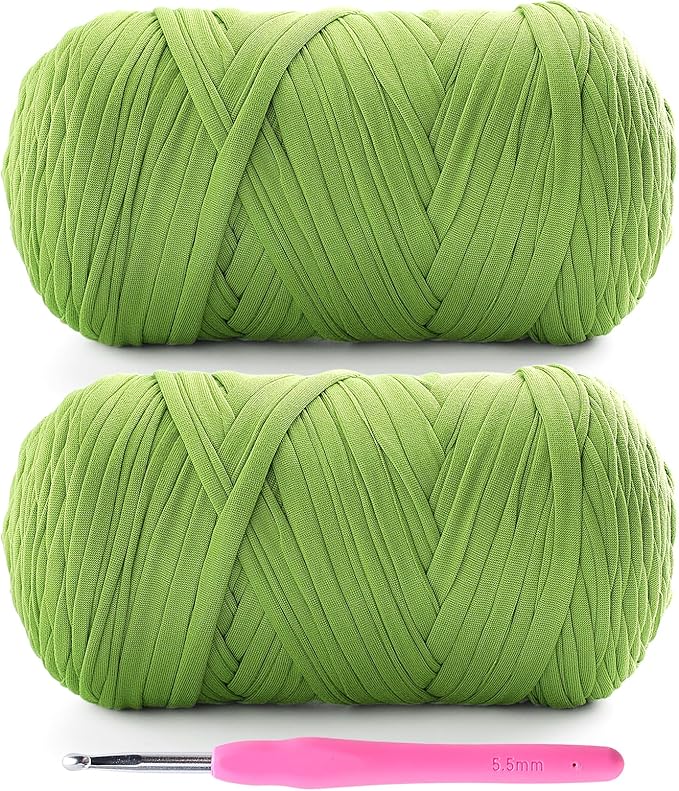 2 Pack T-Shirt Yarn for Crochet - 800 g/260 yds, Soft Elastic Fabric, 1 Crochet Hook (2, Autumn Green)