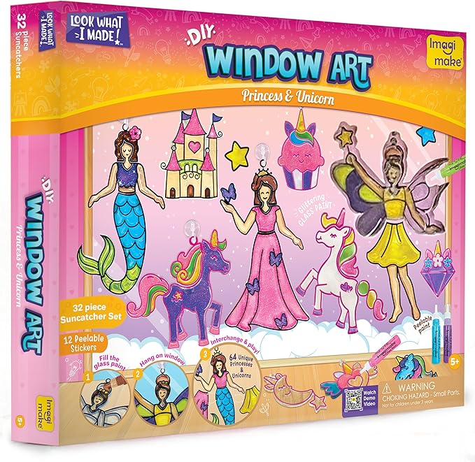 imagimake window art princess & unicorn | diy suncatcher kit for 5-8 year old kids | princess & unicorn toys for girls age 5,6,7,8 | art & craft kits for ages 6-8 | birthday gifts for 6 year old girls